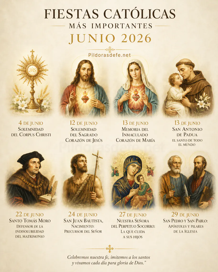 Celebraciones de la Iglesia Católica para el mes de junio 2026