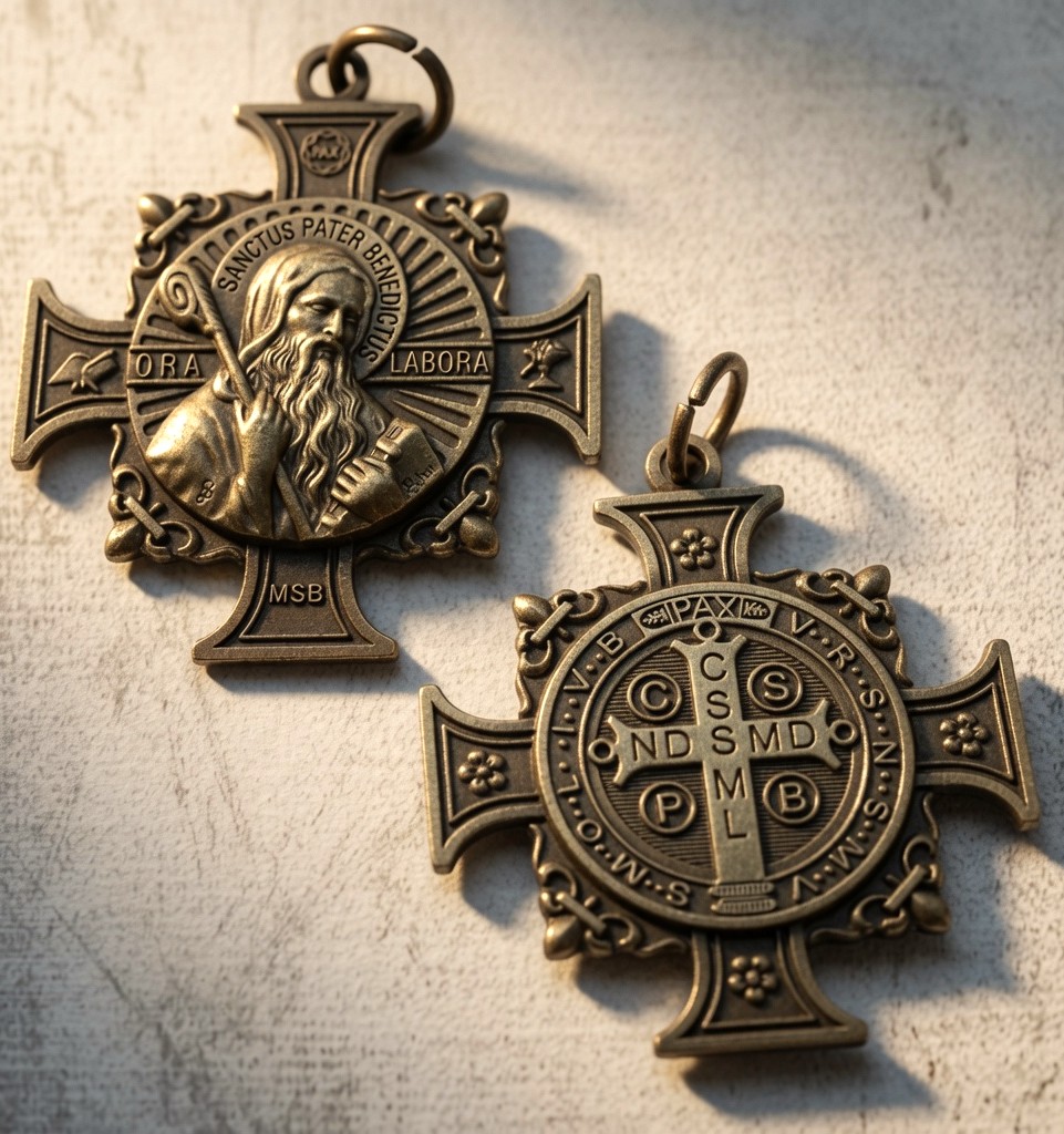 Medals and Cross of Saint Benedict in Bronze - Spiritual Warfare Tools