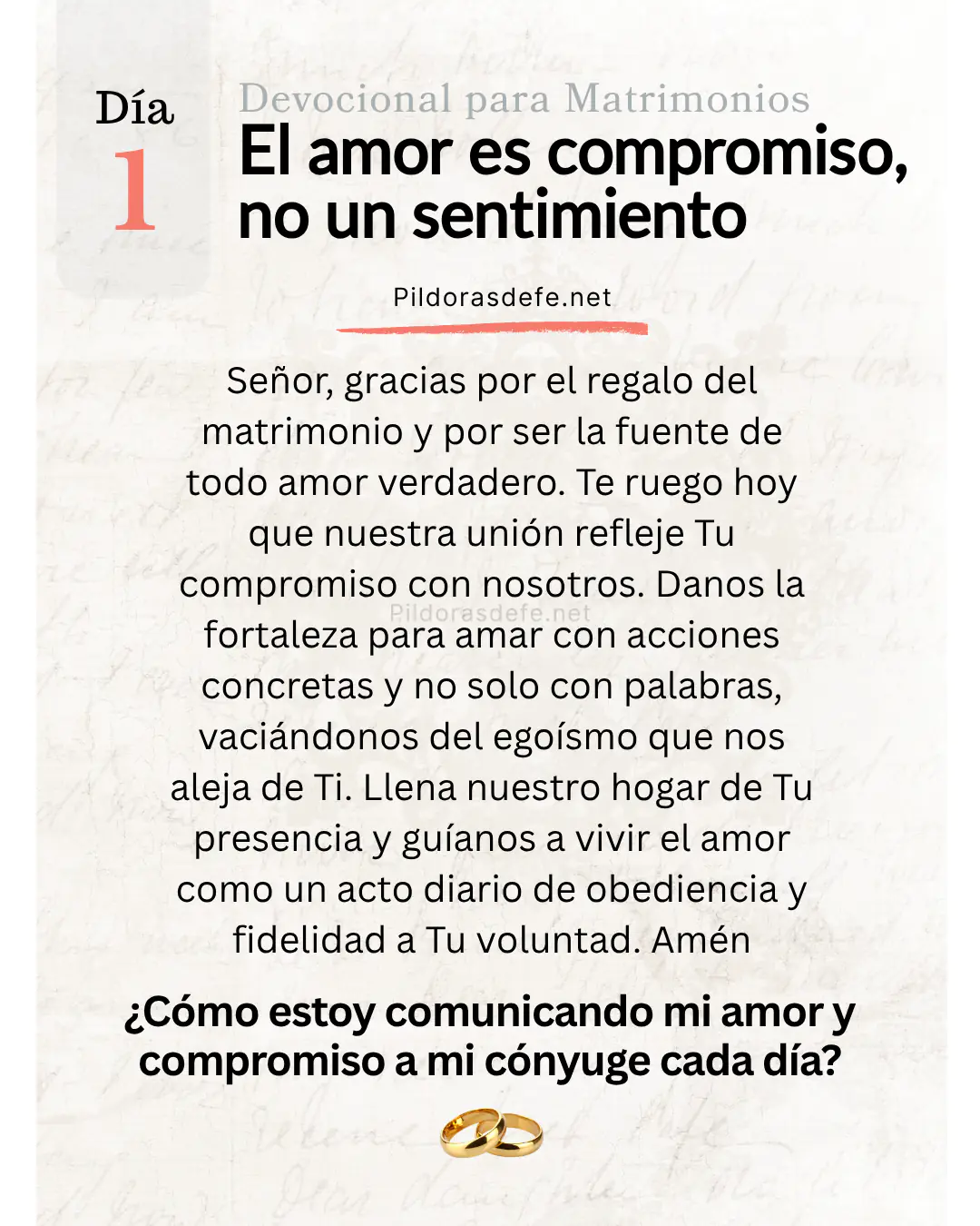 Devocional para Matrimonios y oración de los esposo, día 1
