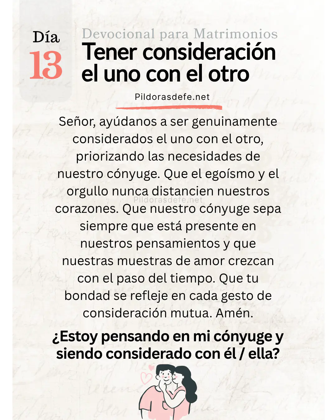 Devocional para Matrimonios y oración de los esposos, día 13