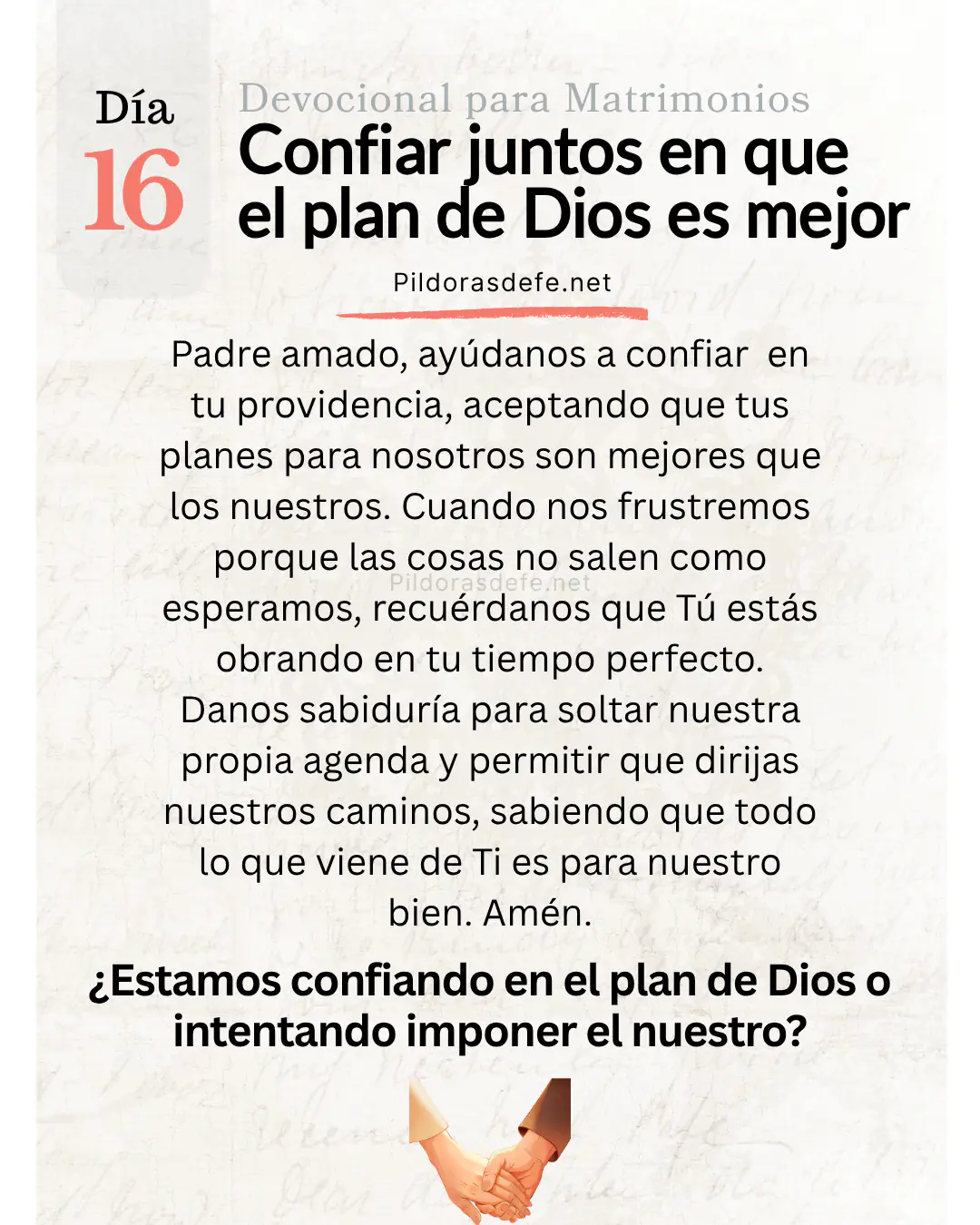 Devocional para Matrimonios y oración de los esposos, día 16