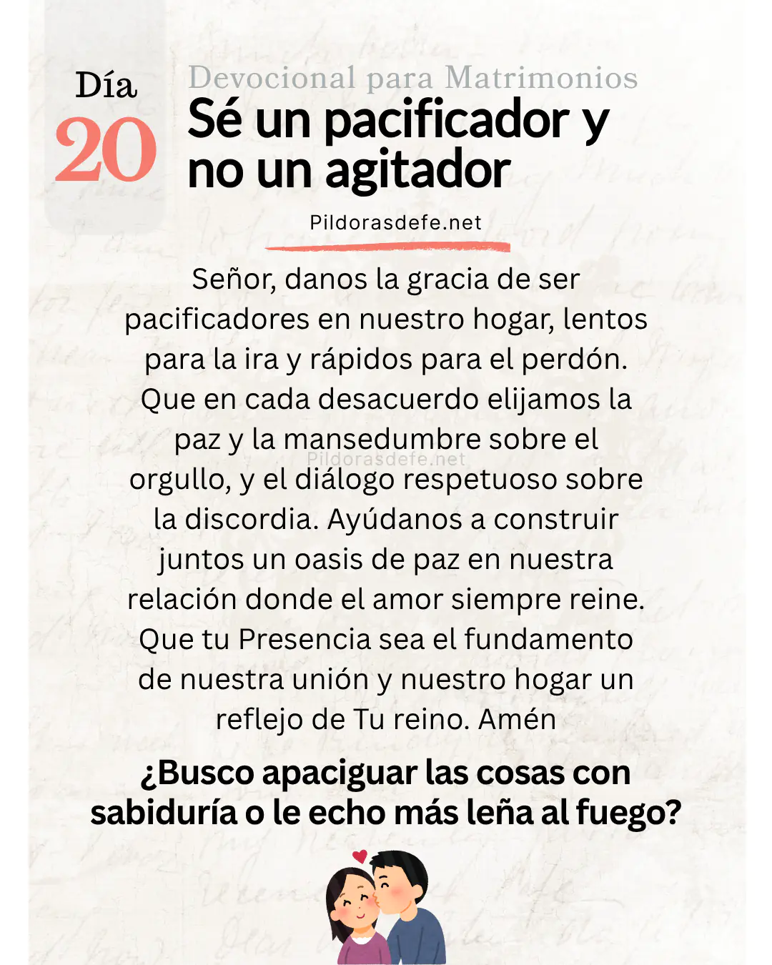 Devocional para Matrimonios y oracion de los esposos dia 20 Devocional para Matrimonios y oración de los esposos, día 20