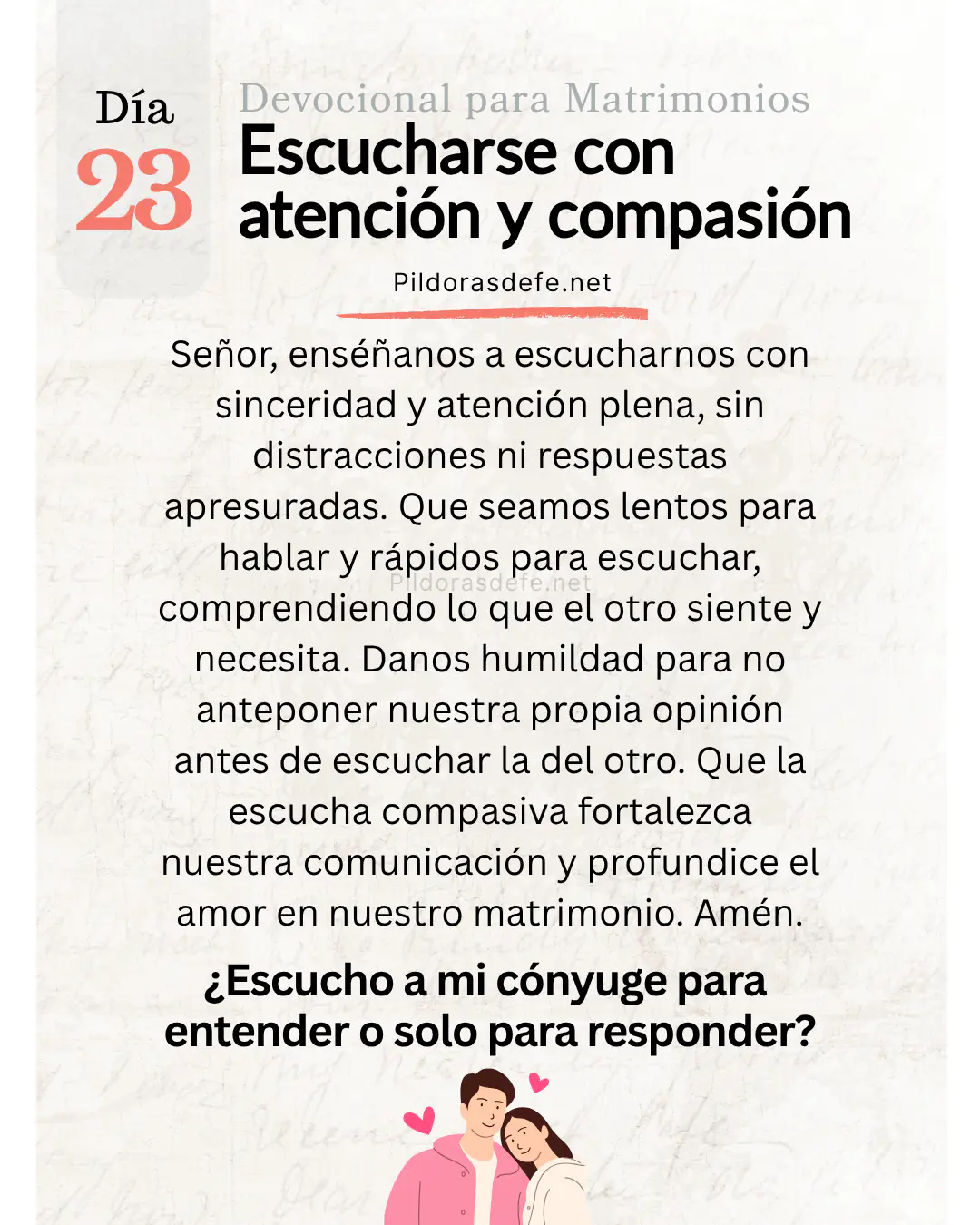 Devocional para Matrimonios y oración de los esposos, día 23