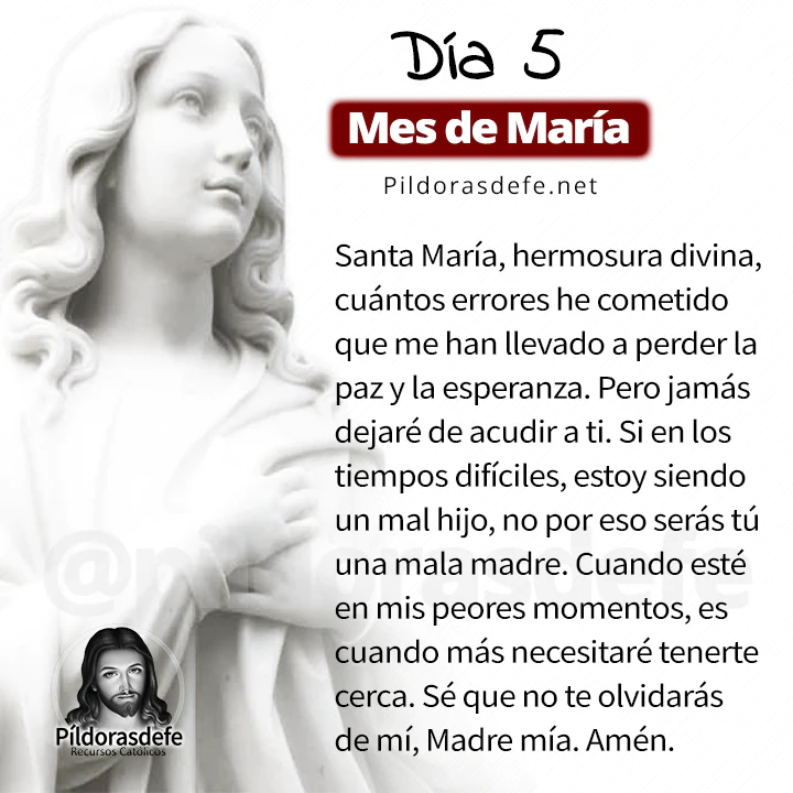 Oración a la Santísima Virgen María para el día 5 de mayo, mes de María