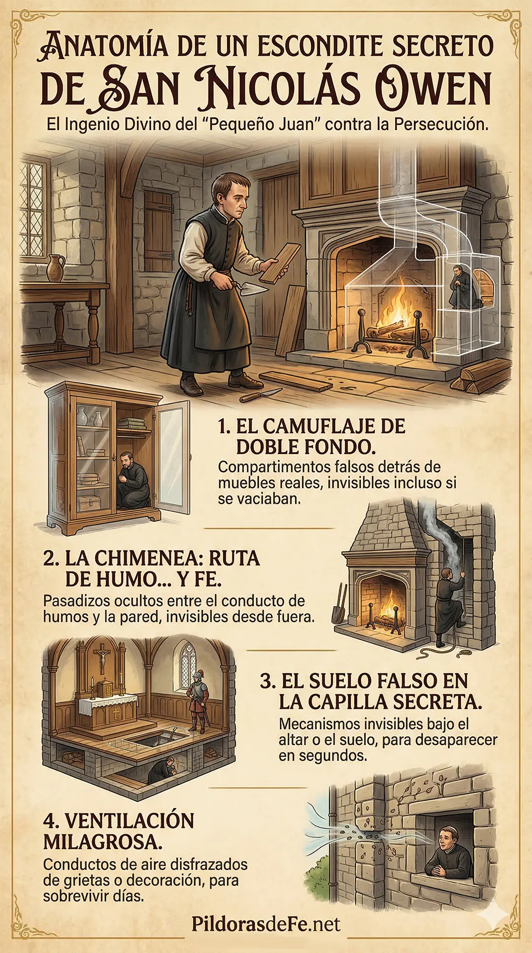 Anatomía de los túneles y cuartos secretos elaborados por San Nicolás Owen