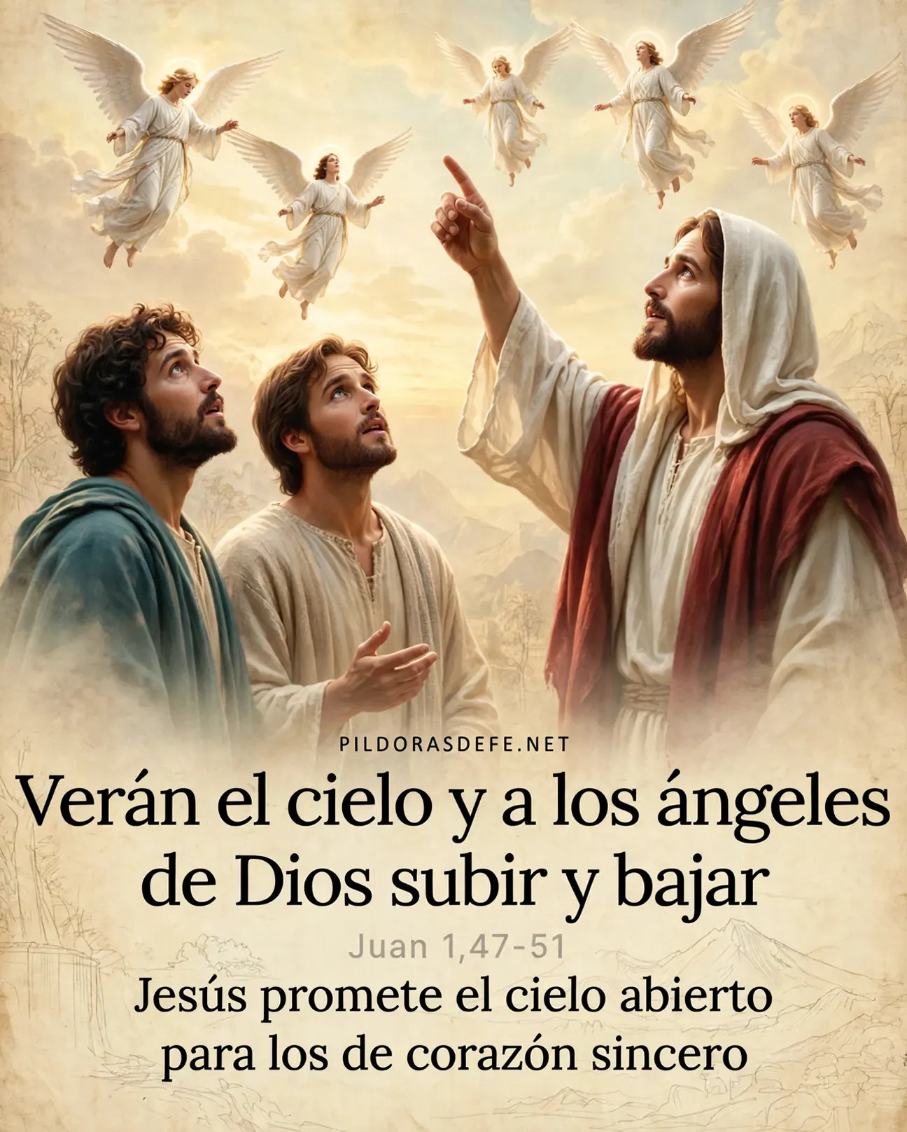Evangelio de hoy martes Juan 1 47 51 veran cielo angeles subir bajar Evangelio de hoy martes, Juan 1,47-51: Verán el cielo abierto y a los ángeles de Dios subir y bajar