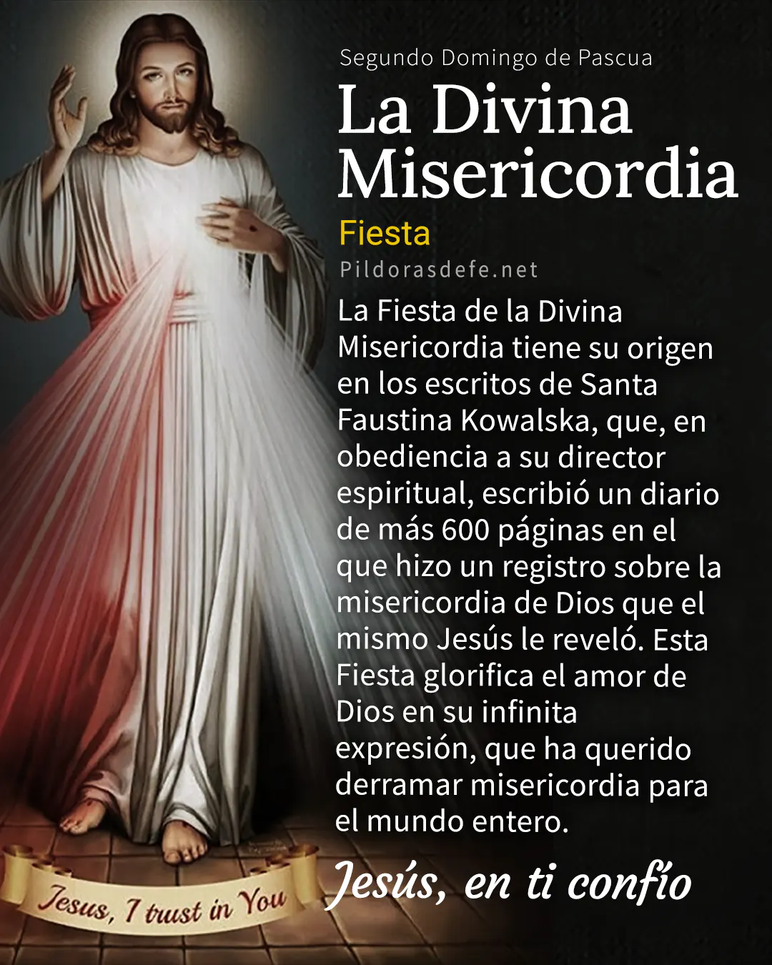Imagen de la Divina Misericordia de Jesús con rayos rojos y pálidos que brotan de su Corazón Sagrado según la revelación a Santa Faustina Kowalska para la Fiesta de la Misericordia