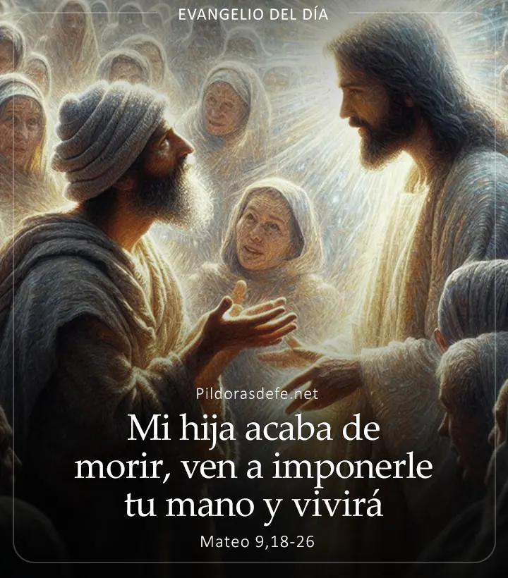 Evangelio de hoy, Mateo 9,18-26: Mi hija acaba de morir, ven a imponerle tu mano y vivirá