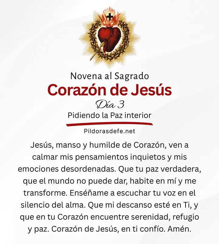 Oración al Sagrado Corazón de Jesús, del día 3 de la novena