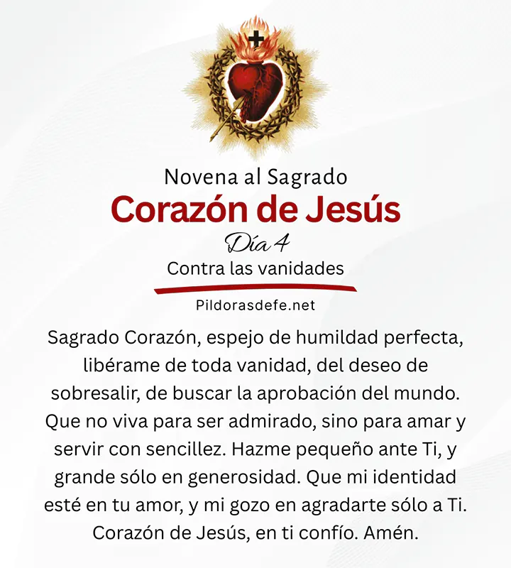 Oración al Sagrado Corazón de Jesús, del día 4 de la novena