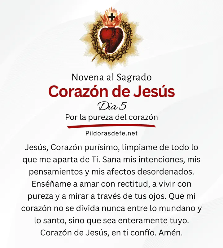 Oración al Sagrado Corazón de Jesús, del día 5 de la novena