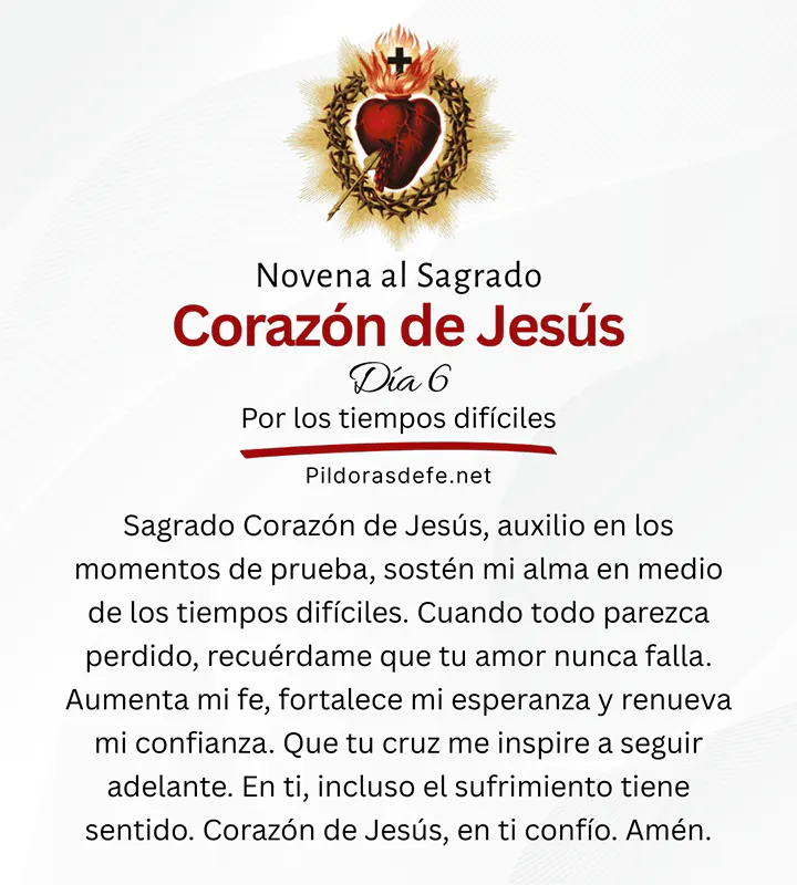 Oración al Sagrado Corazón de Jesús, del día 6 de la novena
