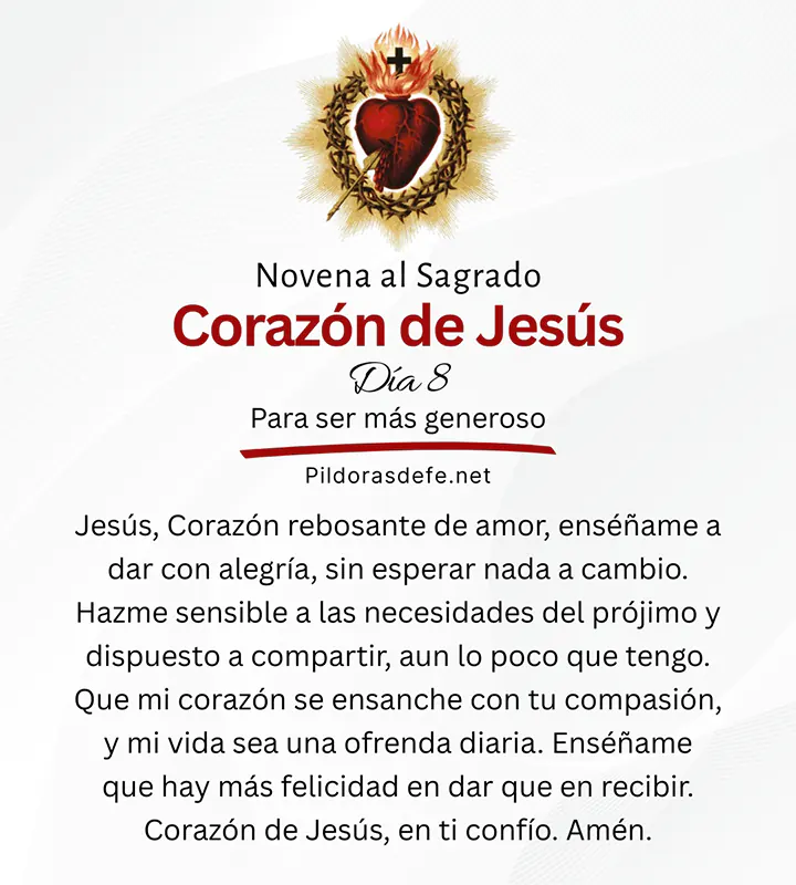 Oración al Sagrado Corazón de Jesús, del día 8 de la novena