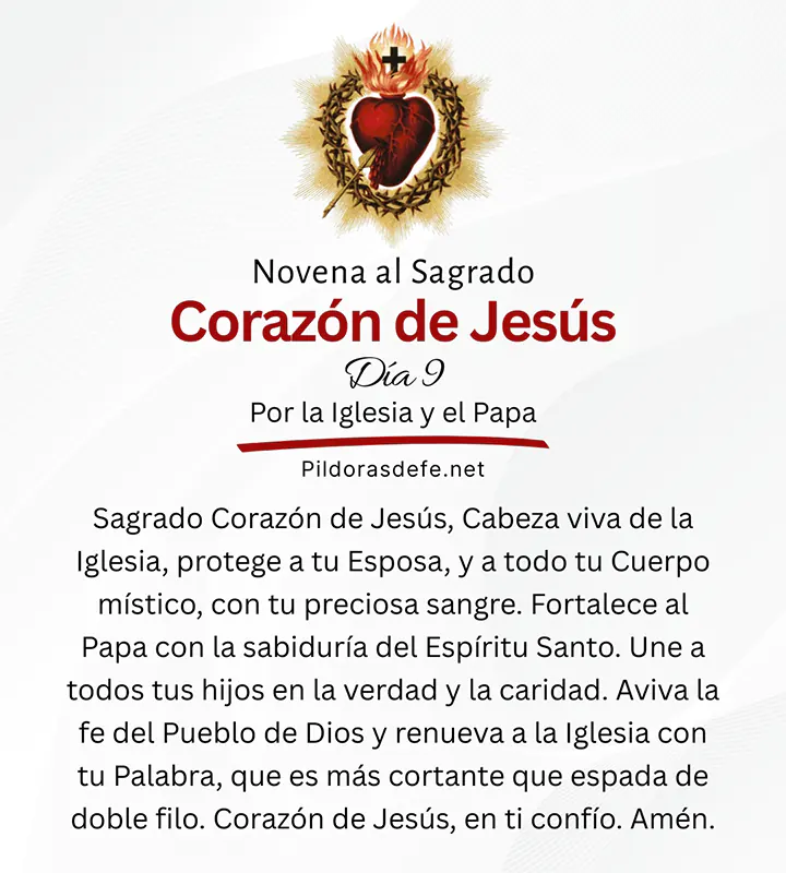 Oración al Sagrado Corazón de Jesús, del día 9 de la novena