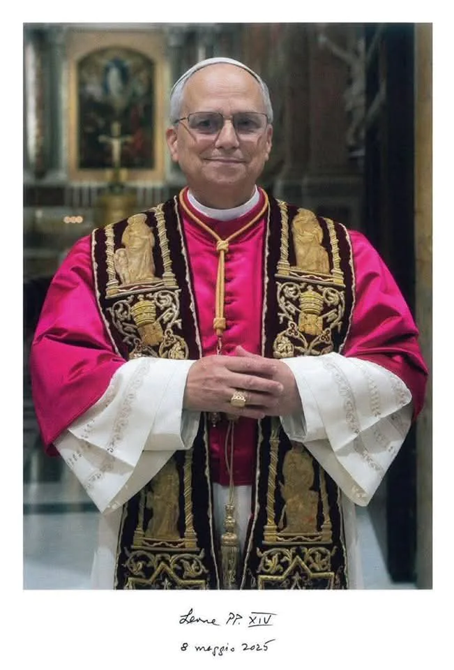 Retrato y firma oficial de su Santidad, el Papa León XIV, publicada por el Vaticano