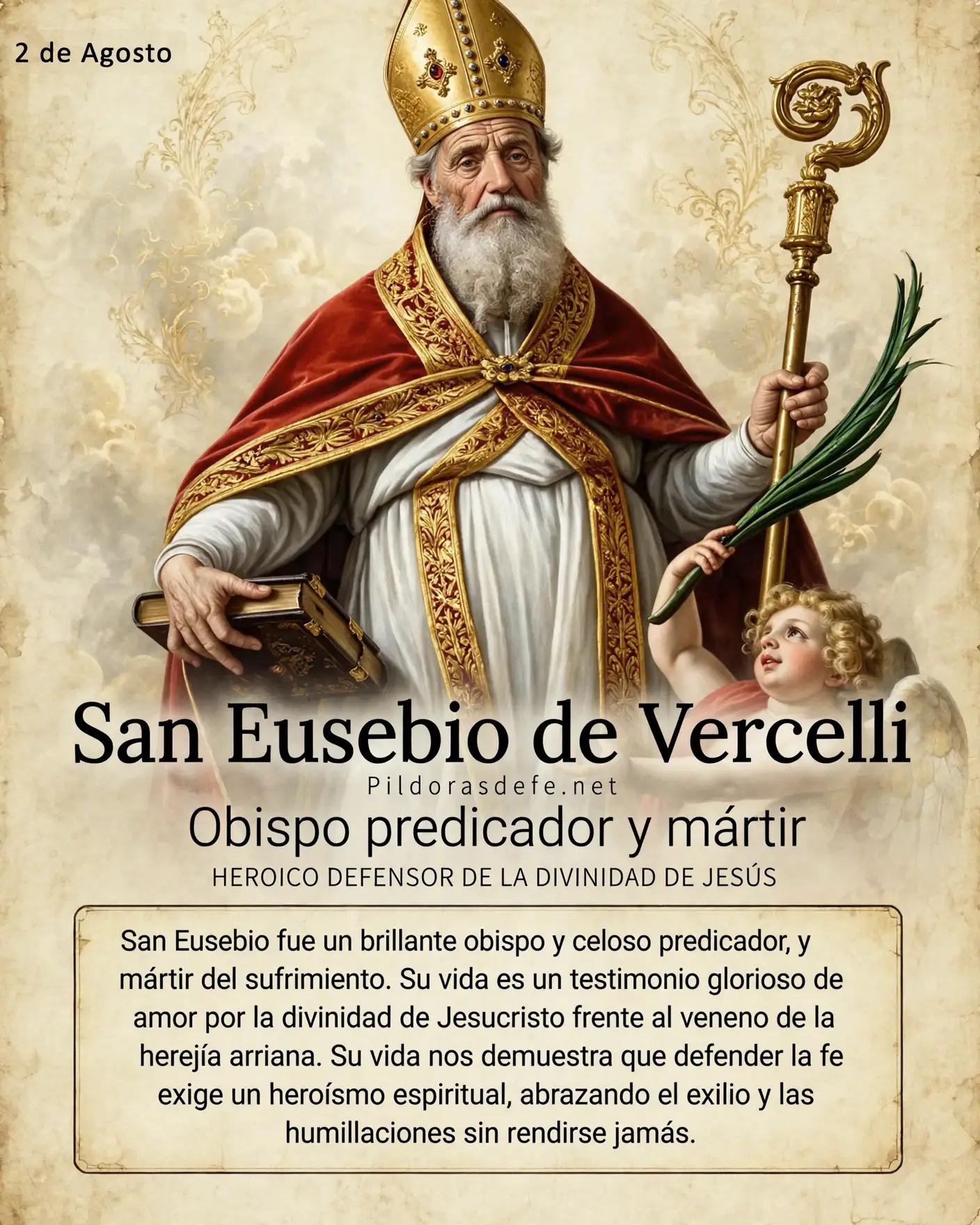 Sa Eusebio de Vercelli obispo predicador martir del sufrimiento San Eusebio de Vercelli, obispo predicador