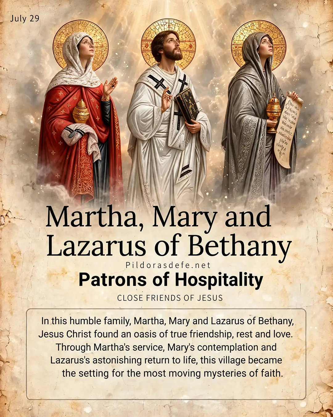 Saints Martha Mary and Lazarus of Bethany santoral Saints Martha, Mary, and Lazarus of Bethany, Intimate Friends of Jesus