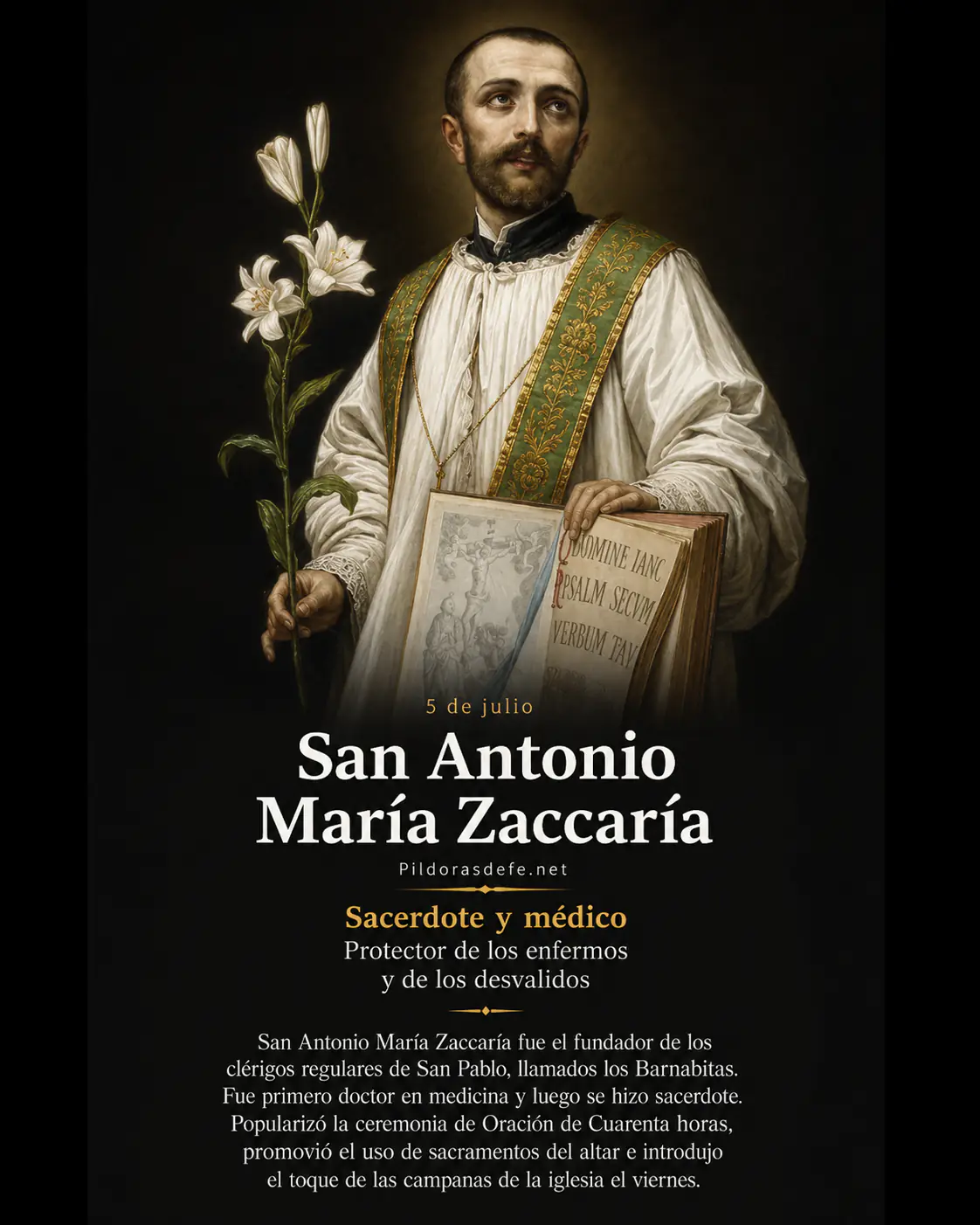 San Antonio Maria Zaccaria sacerdote medico protector enfermos desvalidos Santo del día: San Antonio María Zaccaría, Sacerdote y Médico