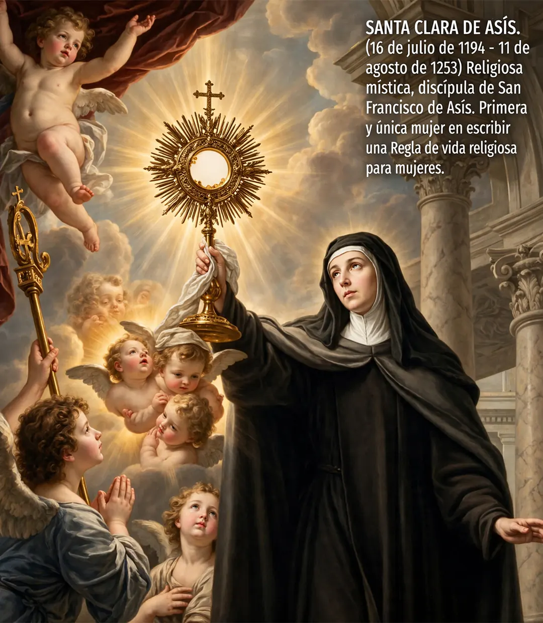 Santa Clara de Asis milagro eucaristia santisimo sacramento Santa Clara de Asís levantando la Sagrada Hostia