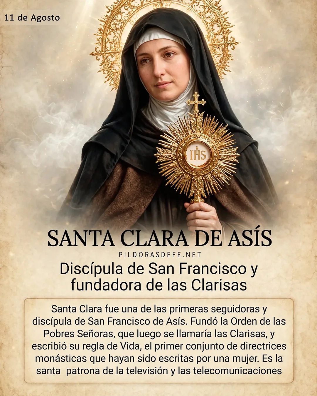 Santa Clara de Asis santa patrona de la television Santa Clara de Asís, santa patrona de la televisión y fundadora de las Clarisas