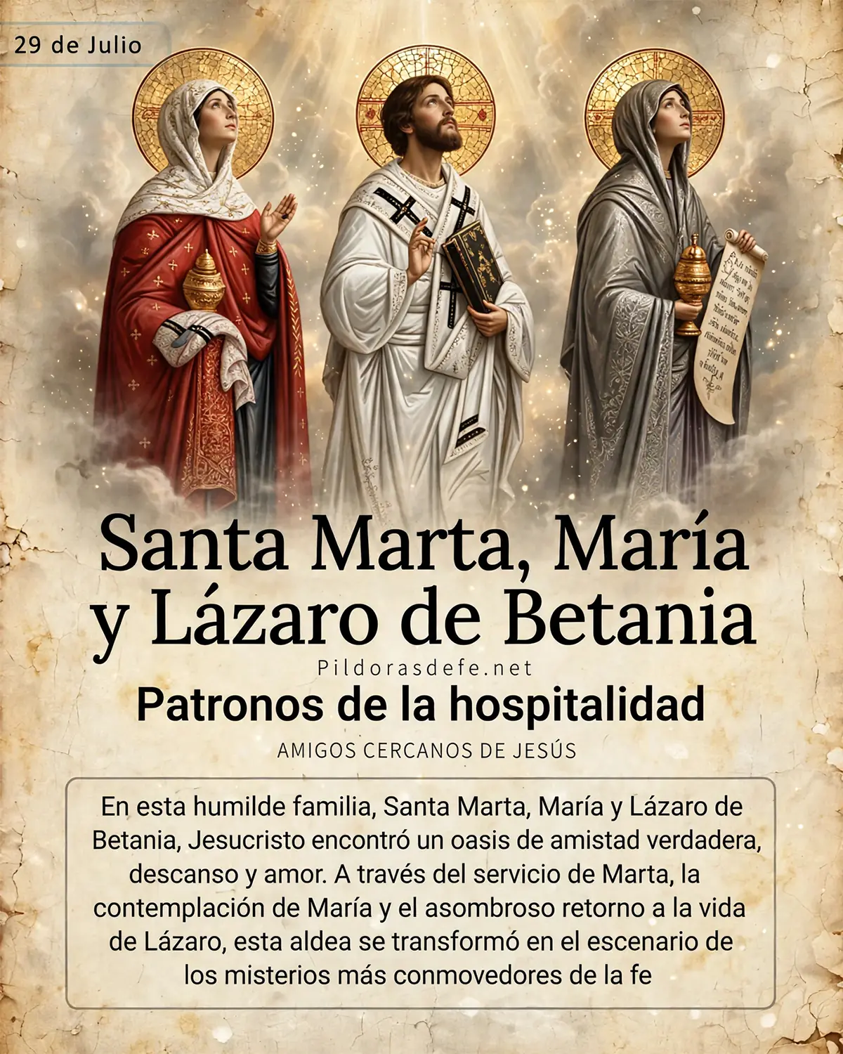 Santos Marta Maria y Lazaro de Betania santoral Santa Marta, María y Lázaro de Betania, Amigos cercanos de Jesús