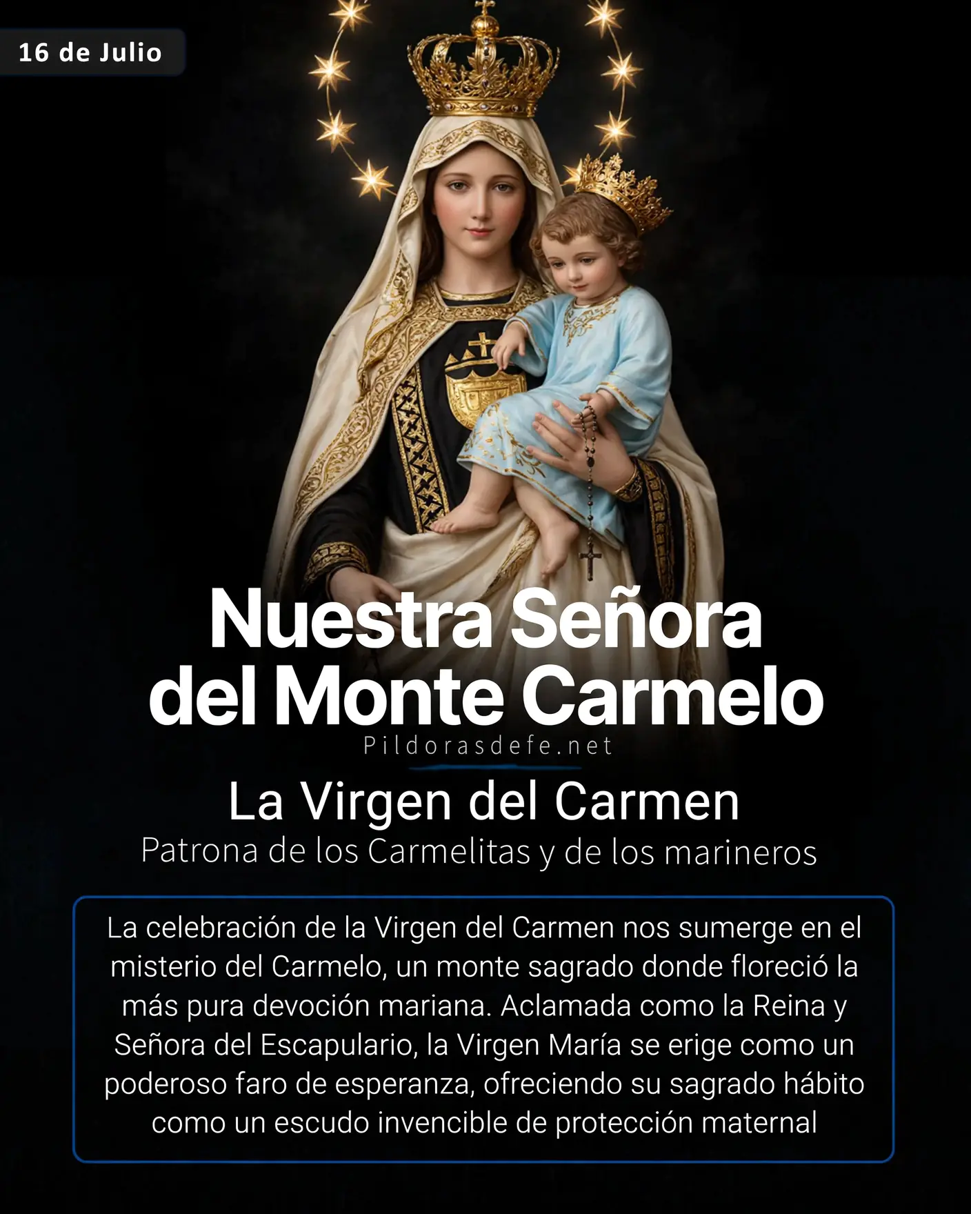 Virgen del Carmen Senora del Escapulario del Monte Carmelo Nuestra Señora del Monte Carmelo: Señora del Escapulario o Virgen del Carmen