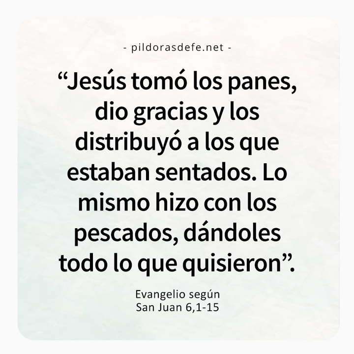 Cita bíblica del Evangelio de hoy, Juan 6,1-15: Jesús tomó los panes, dio gracias y los distribuyó
