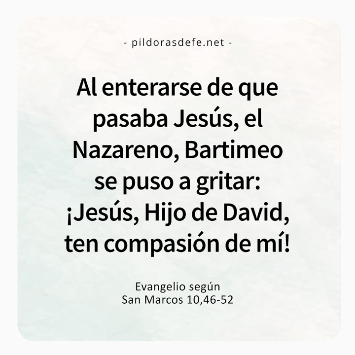 Cita bíblica del Evangelio de hoy (Marcos 10,46-52): ¡Jesús, hijo de David, ten compasión de mí!