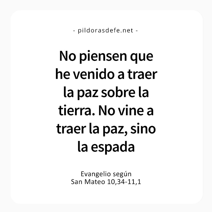 Cita bíblica del Evangelio de hoy (Mateo 10,34-11,1): No he venido a traer paz, sino la espada
