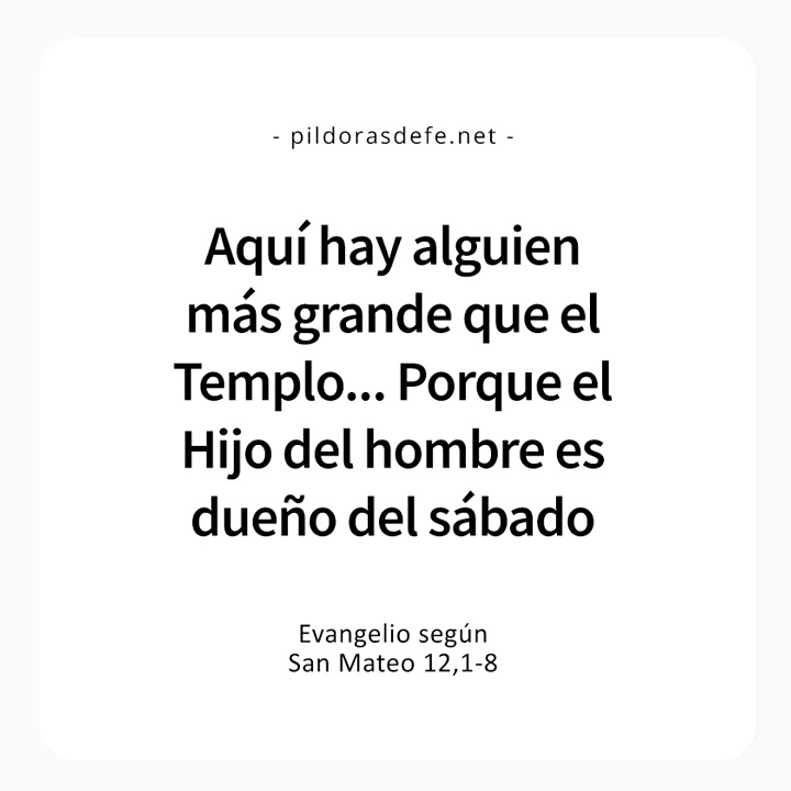 Cita bíblica del Evangelio de hoy (Mateo 12,1-8): ¡El Hijo del hombre, es también el Señor del sábado!