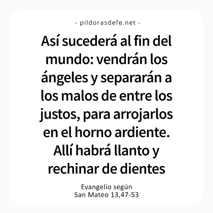 Cita bíblica del Evangelio de hoy (Mateo 13,47-53): Los Ángeles separarán los malos de entre los hustos