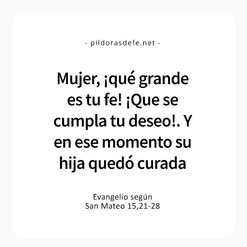 Cita bíblica del Evangelio de hoy (Mateo 15,21-28): Mujer, que grande es tu fe