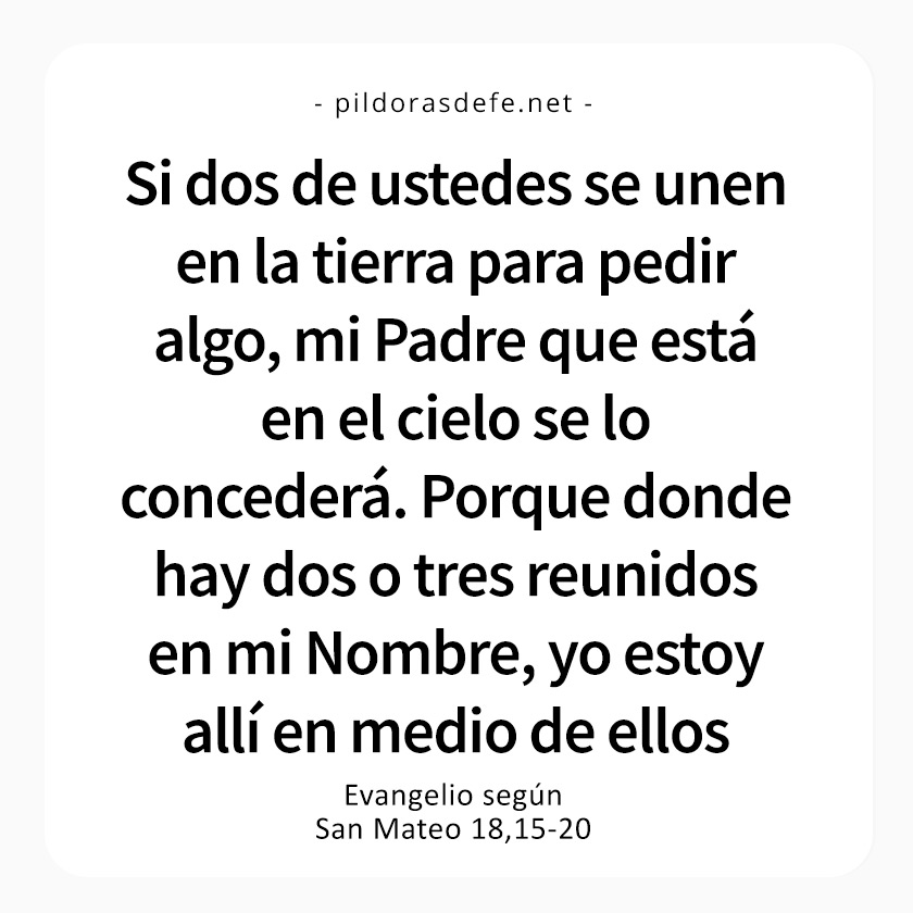 Cita bíblica del Evangelio de hoy (Mateo 18,15-20): ¡Donde dos o tres se reúne en mi Nombre, allí estoy Yo