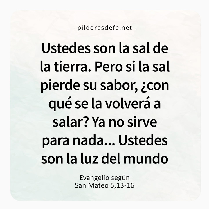 Cita bíblica del Evangelio de hoy (Mateo 5,13-16): Ustedes son la Sal de la tierra... Son la Luz del mundo