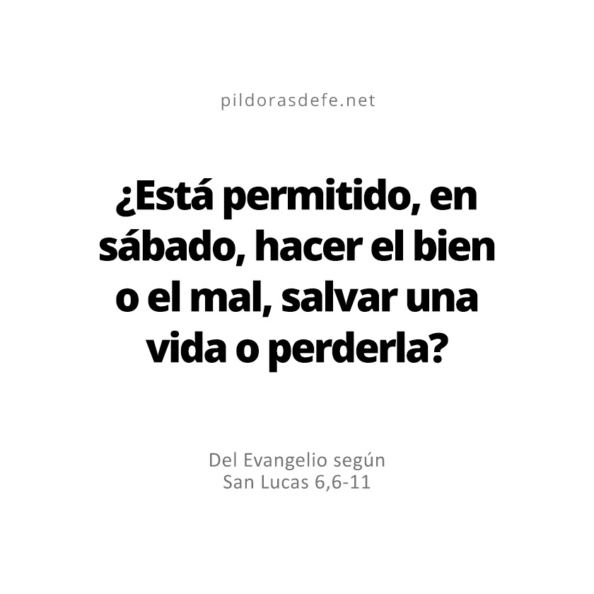 Cita bíblica Evangelio de hoy (Lucas 6,6-11): ¿Está permitido en Sábado hacer el bien o el mal?