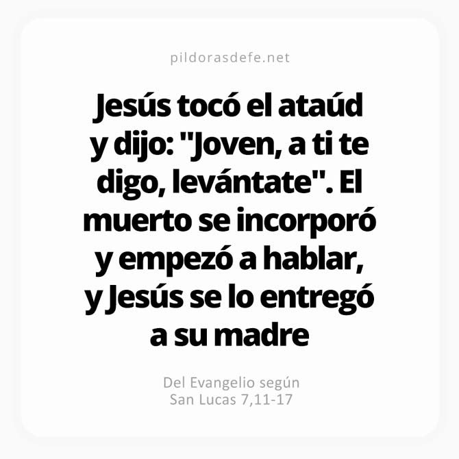 Cita bíblica Evangelio de hoy (Lucas 7,11-17): Jesús tocó el ataúd y dijo: ¡Joven, a ti te digo: levántate!