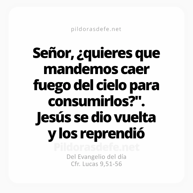 Cita bíblica Evangelio de hoy (Lucas 9,51-56): Señor, ¿quieres que mandemos caer fuego del Cielo para consumirlos?