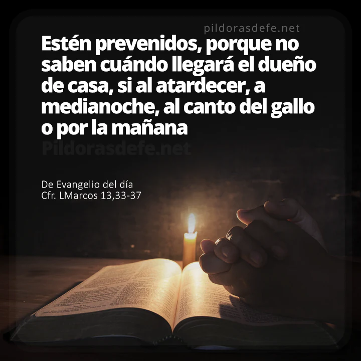 Cita bíblica Evangelio de hoy (Marcos 13,33-37): ¡Estén prevenidos, no saben cuando vendrá el dueño de la casa!