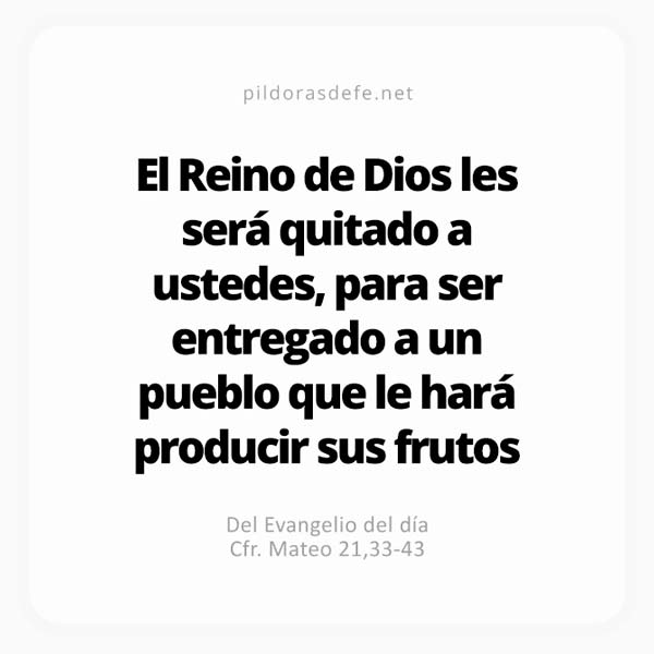 Cita bíblica Evangelio de hoy (Mateo 21,33-43): Se les quitará a ustedes y se le dará a una nación que produzca frutos