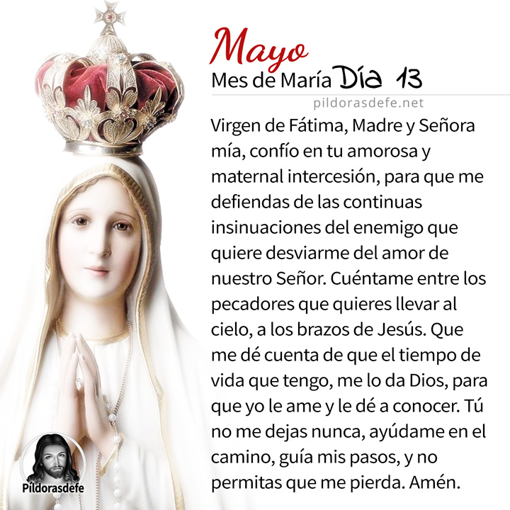 Oración a la Santísima Virgen María, para el día 13 de Mayo, mes de María