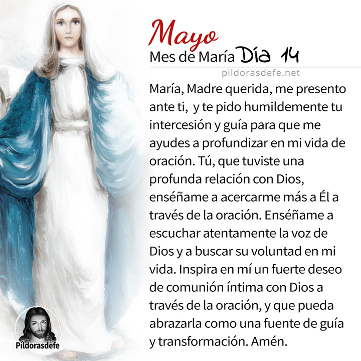 Oración a la Santísima Virgen María, para el día 14 de Mayo, mes de María