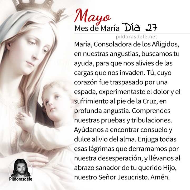 Oración a la Santísima Virgen María, para el día 27 de Mayo, mes de María