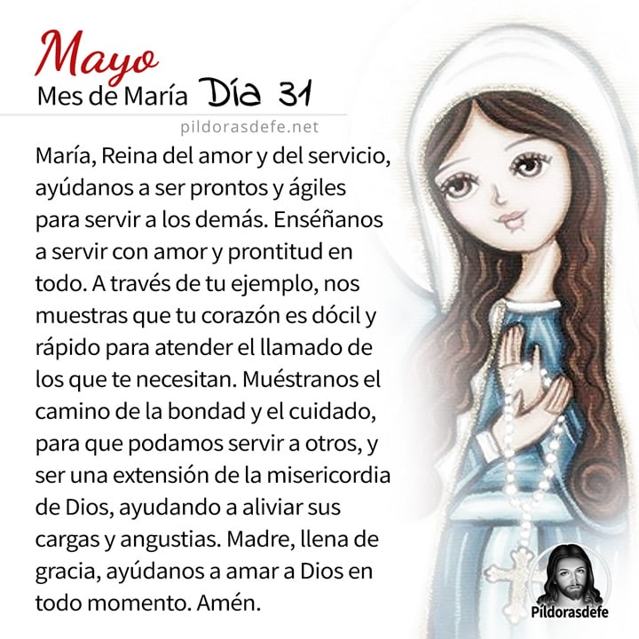 Oración a la Santísima Virgen María, para el día 31 de Mayo, mes de María