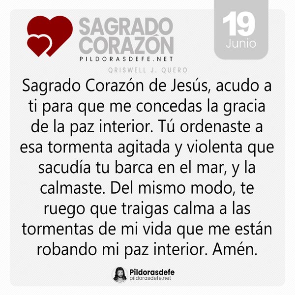 Oración al Sagrado Corazón de Jesús para el día 19 de junio