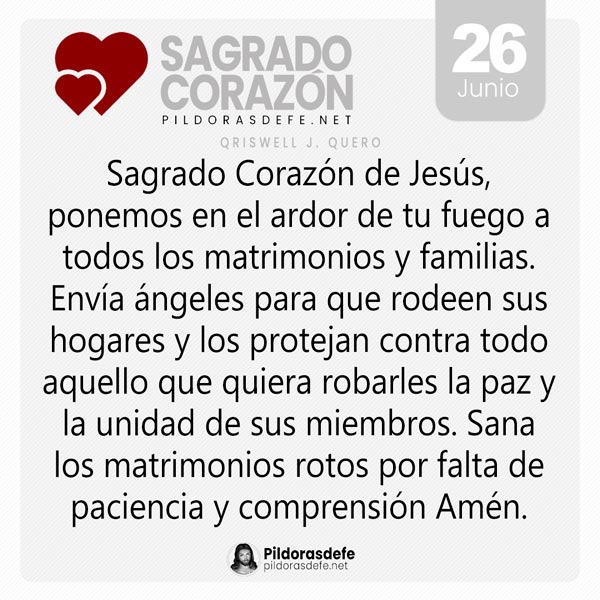 Oración al Sagrado Corazón de Jesús para el día 26 de junio