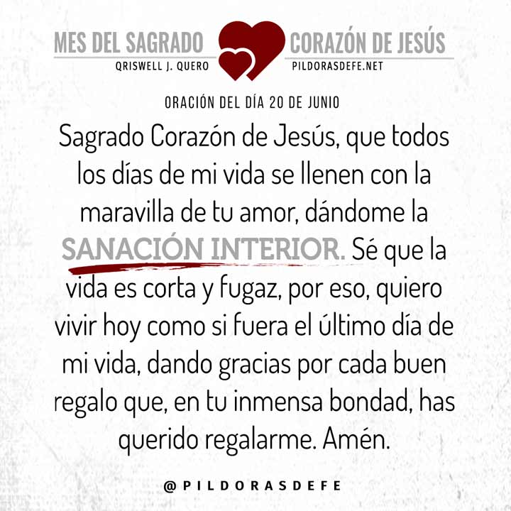 Oración del día 20 de junio al Sagrado Corazón de Jesús