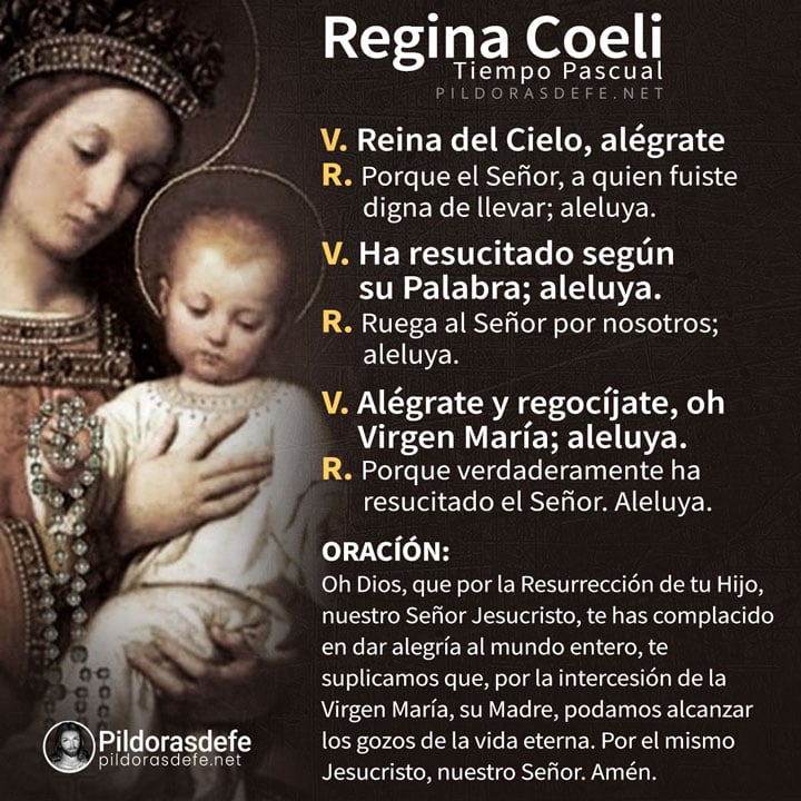 Oración del Regina Coeli (Reina del Cielo) para el tiempo de Pascua