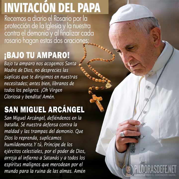 Invitación del Papa para rezar a San Miguel Arcángel y Bajo tu Amparo a María