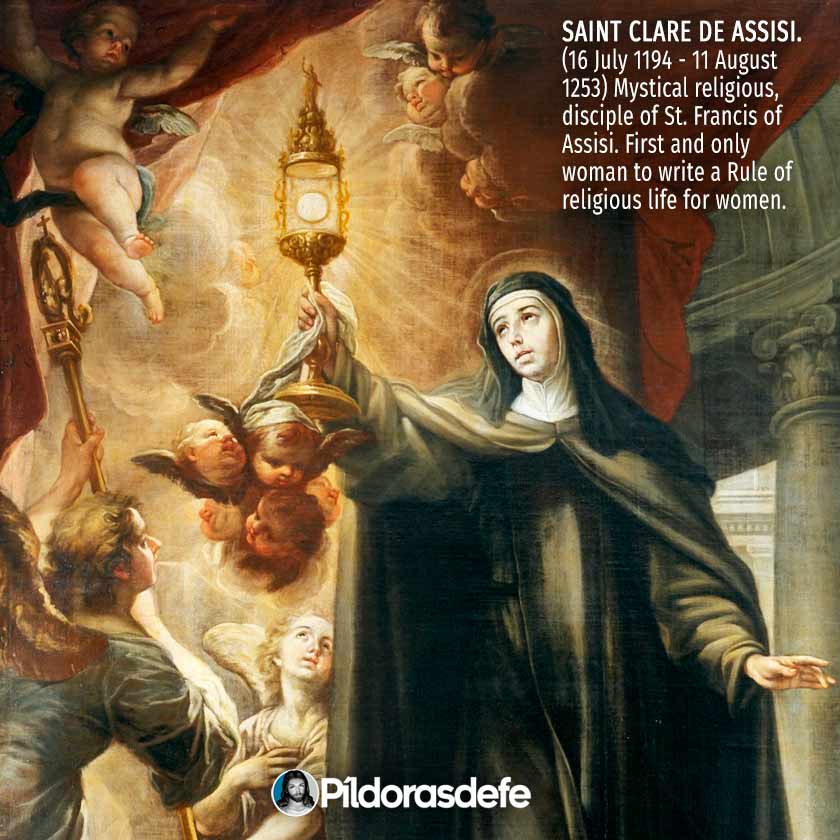Saint Clare of Assisi holds holy host in her hands