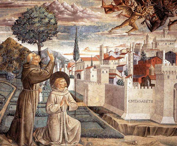 San Francisco de Asís y la expulsión de demonios en la ciudad de Arezzo, Pinturas ( Escena 6 , americaseptentrional wall ), 1452 de Benozzo Gozzoli